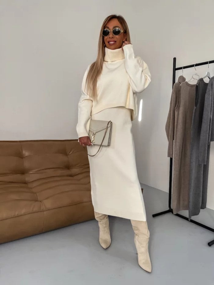 Two Piece Turtleneck Sweater Winter Suit with Dress