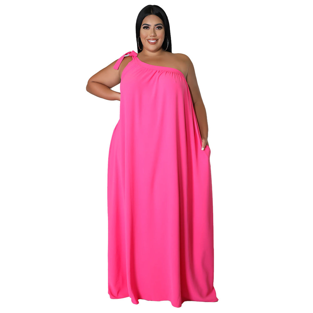 One-shoulder Sleeveless Halter Maxi Dress